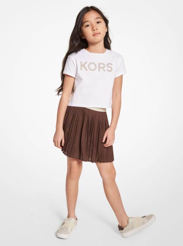 Detske Sukne Michael Kors Girls Pleated Logo Čokoláda - Oblecenie Michael Kors Outlet | CMOKJ-7302